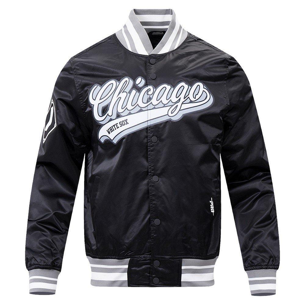 Pro Standard Men's MLB Chicago White Sox Script Tail Satin Jacket - Black/Grey - BLACK/GREY